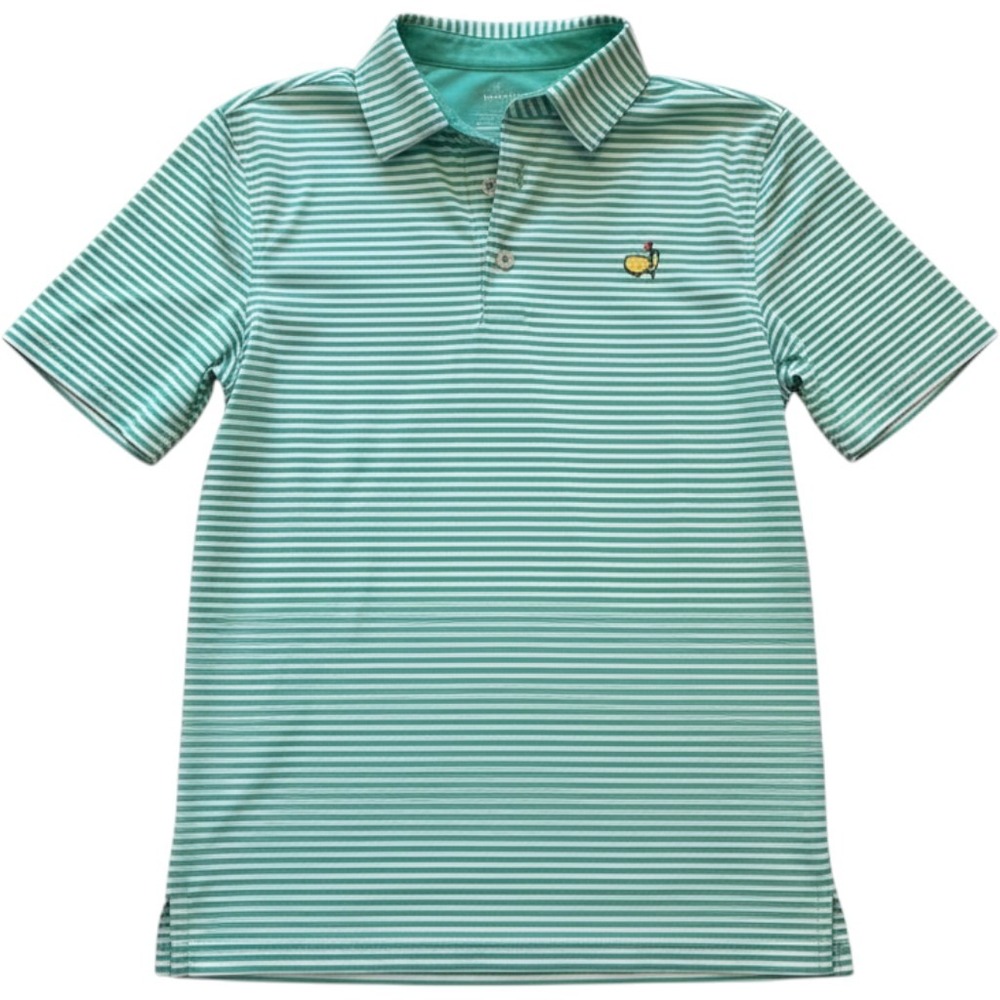 Masters Polo Shirt Kids Medium 8-10 Green Striped Performance Golf Tee